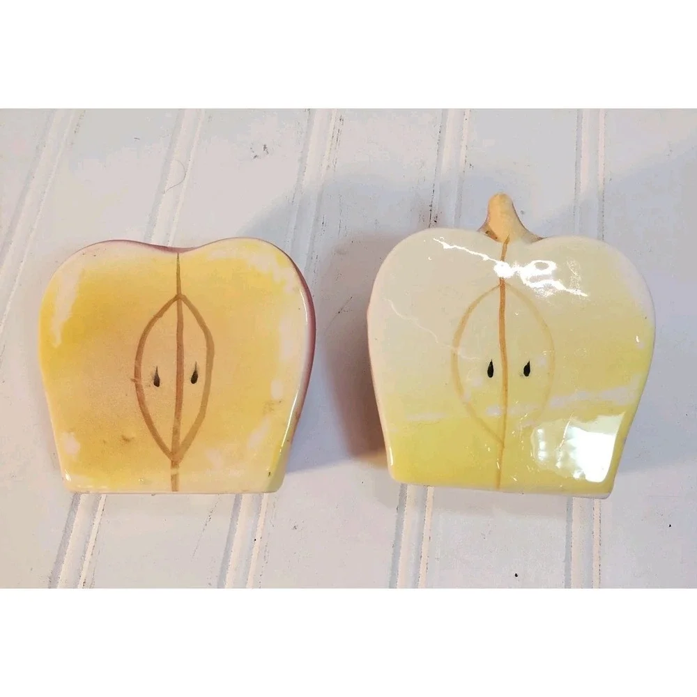 Vintage Ceramic Apple Halves Salt & Pepper Shakers CottageCore Country Red 2 PC